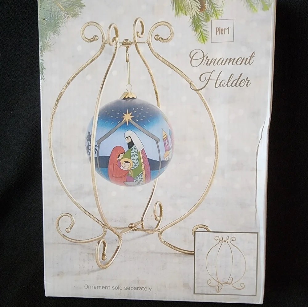 PIER 1 metal foldable holiday ornament holder gold tone Original Box